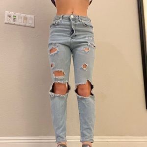 Forever 21 high waisted ripped straight leg jean